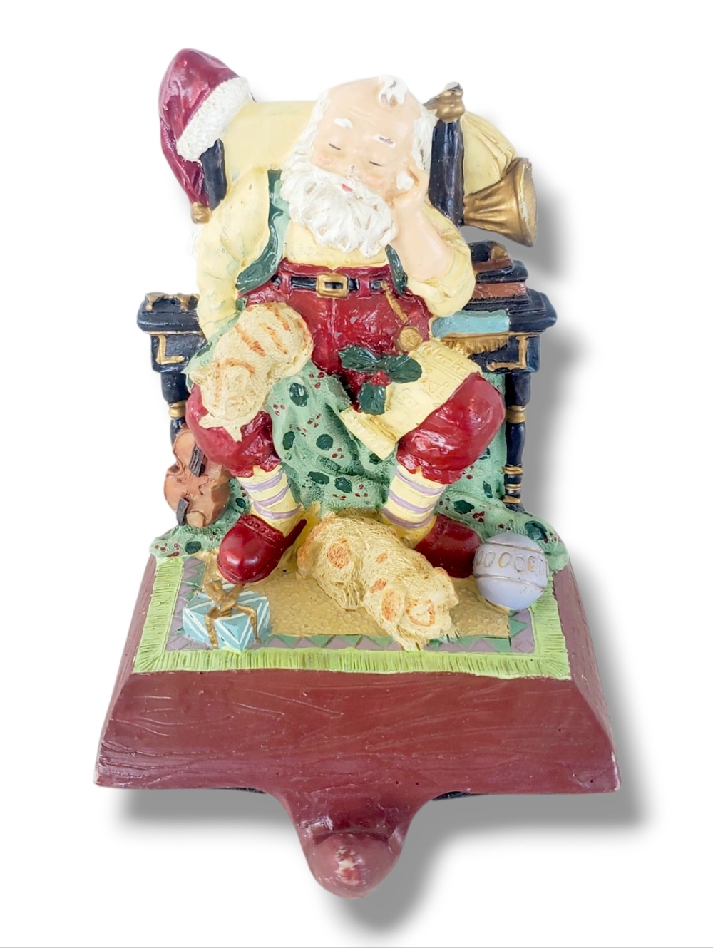 Vintage Santa’s Workbench Christmas Stocking Holder Santa Sleeping Cast Iron 95